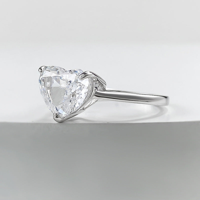 Heart Shaped Diamond Solitaire Silver Ring