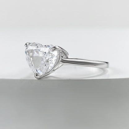 Heart Shaped Diamond Solitaire Silver Ring