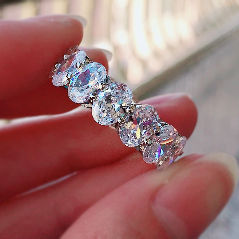 Radiant Oval Cut Eternity Band. Silver Ring