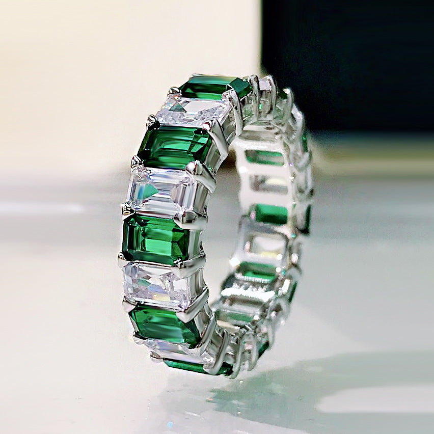 Emerald Cut Eternity Band. White Gold Plated. Stackable Ring 
