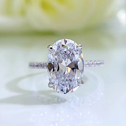 Crushed Ice Oval Cut Hidden Halo Ring Silver