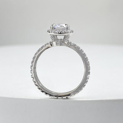 Round Cut Halo Diamond Ring. Pave Silver Ring