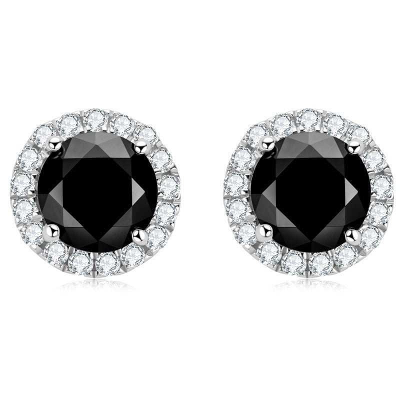 Black Moissanite Halo Stud Earrings