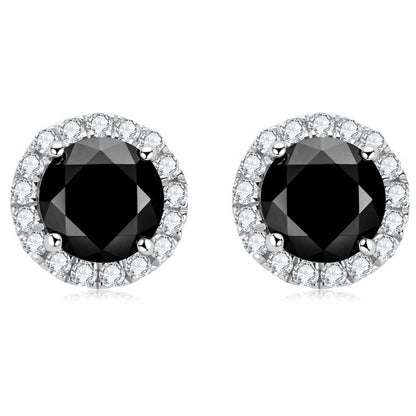 Black Moissanite Halo Stud Earrings