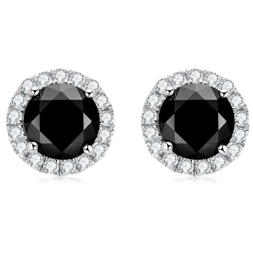 Black Moissanite Halo Stud Earrings