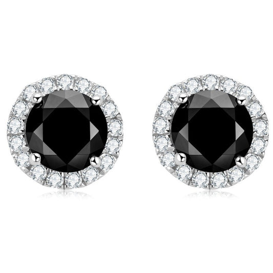 Black Moissanite Halo Stud Earrings