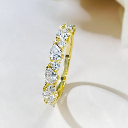 Pear & Round Cut Half Eternity Ring. Silver 925