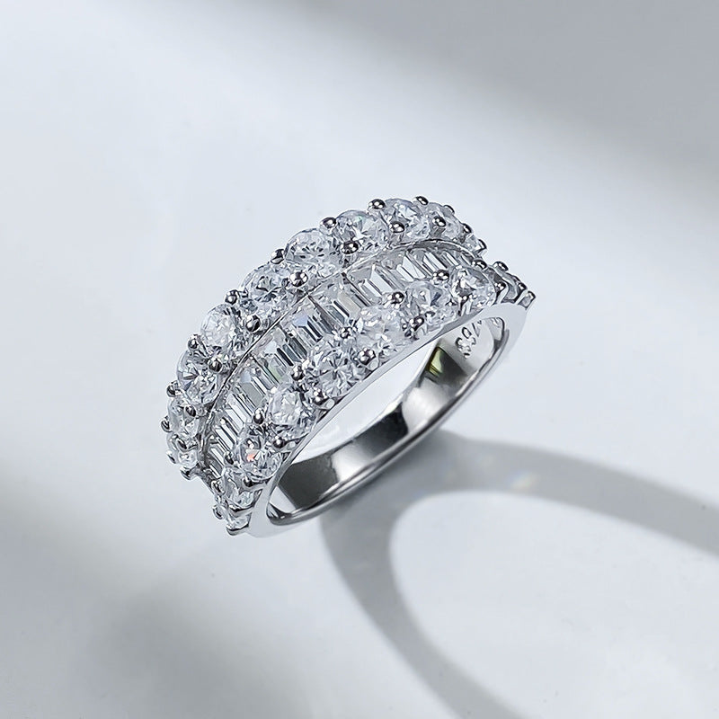 Emerald and Round Cut Diamond Anniversary Ring in White Gold