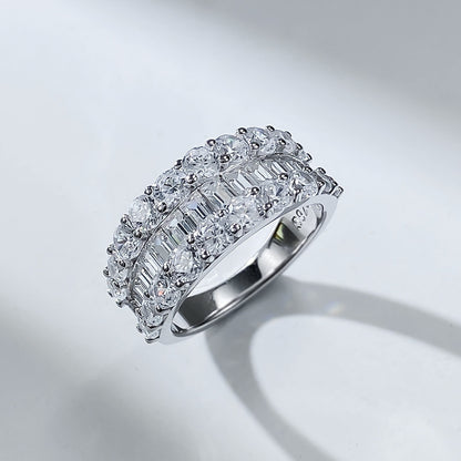Emerald and Round Cut Diamond Anniversary Ring in White Gold