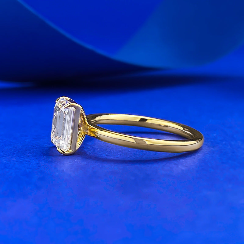 Gold Plated Silver 925 Emerald Cut Solitaire Ring