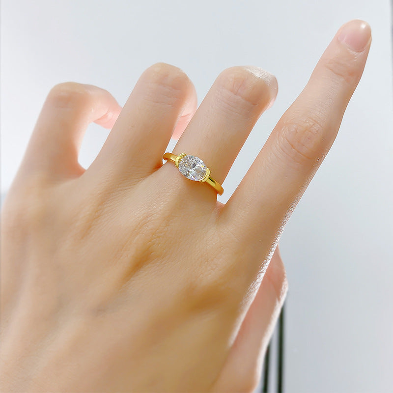 Half Bezel Oval Crushed Ice Ring. Travel Ring