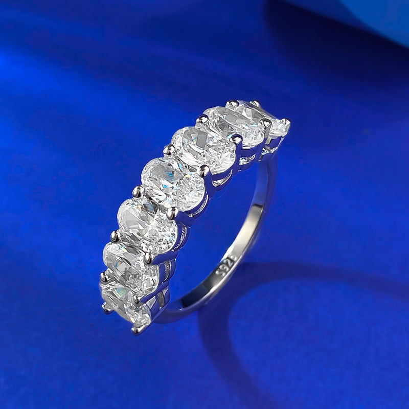 Oval  Half Eternity Silver Ring 