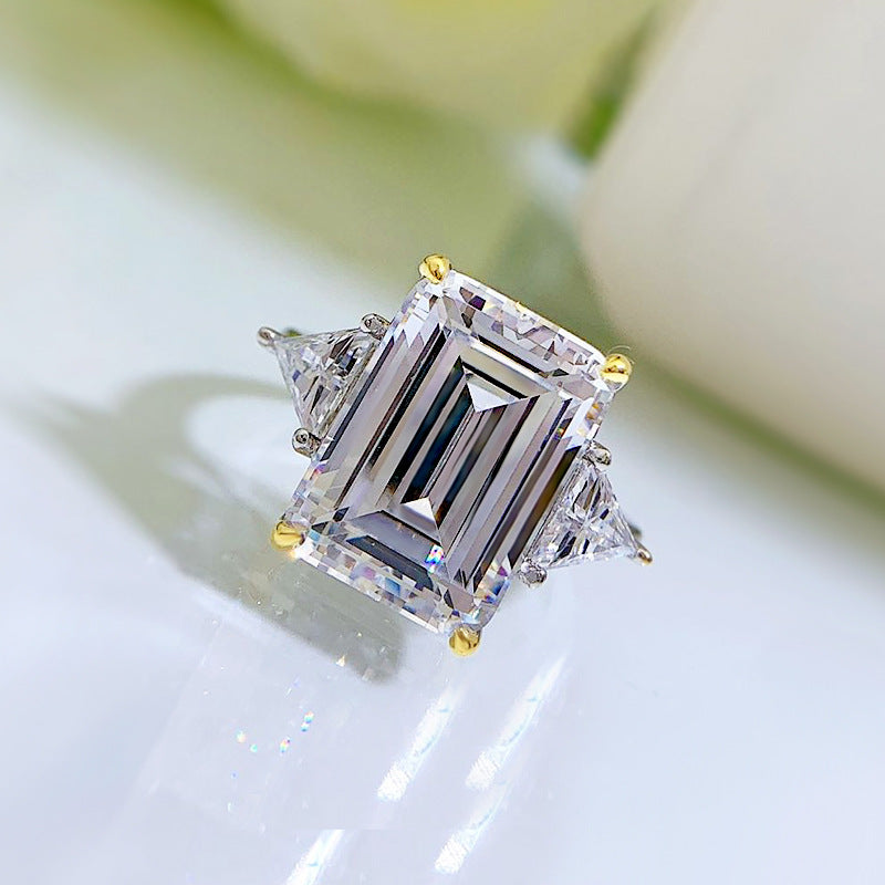 6.5 Carat White Diamond Emerald Cut Three-Stone Ring