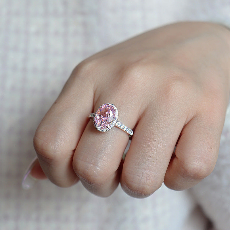 Diamond Pink Halo Ring. White Gold Plated