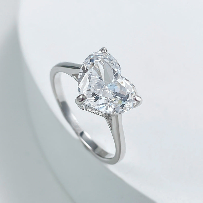 Heart Shaped Diamond Solitaire Silver 925 Ring