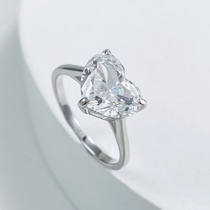 Heart Shaped Diamond Solitaire Silver 925 Ring