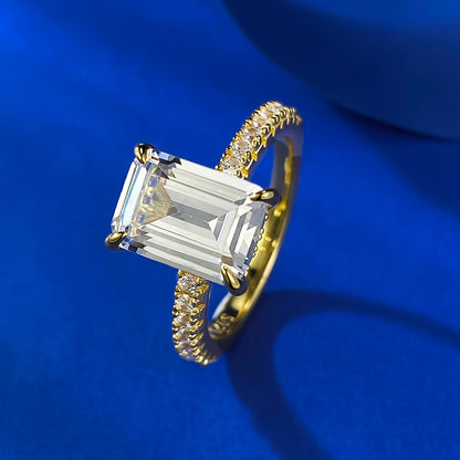 3 CT Emerald Cut Hidden Halo Ring. Travel Engagement Ring