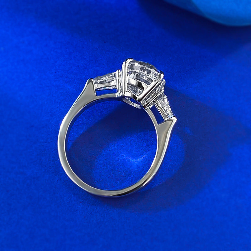White Gold Plated 3 CT Oval Diamond Three-Stone Ring