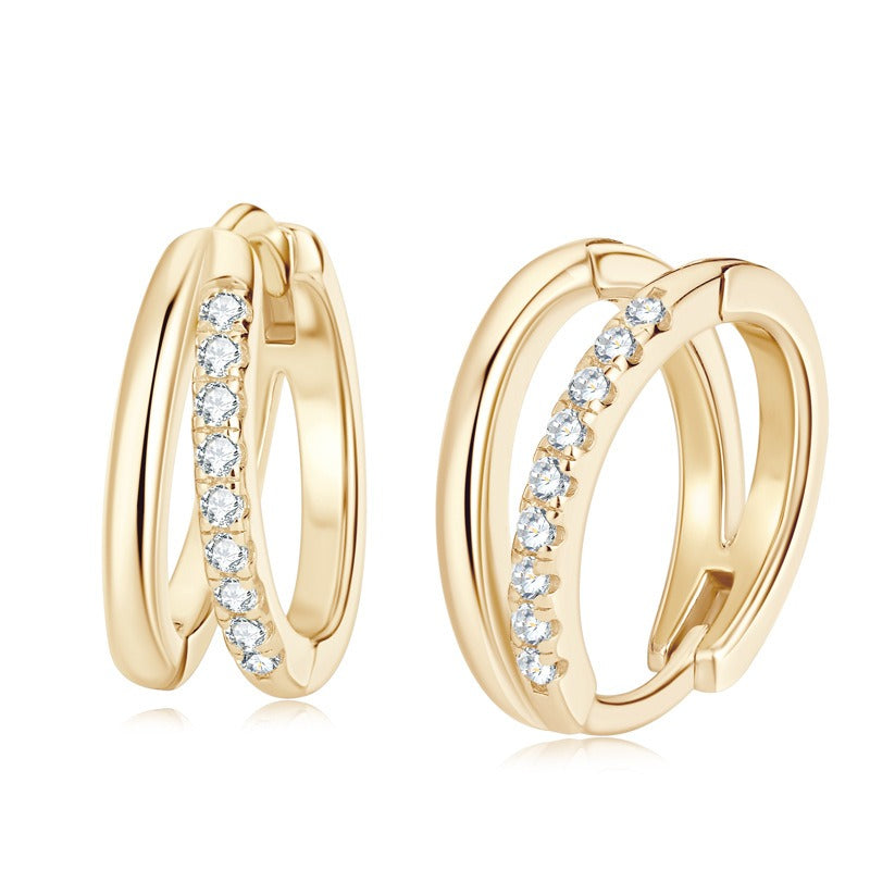 Double Row Moissanite Gold Huggie Hoop Earrings