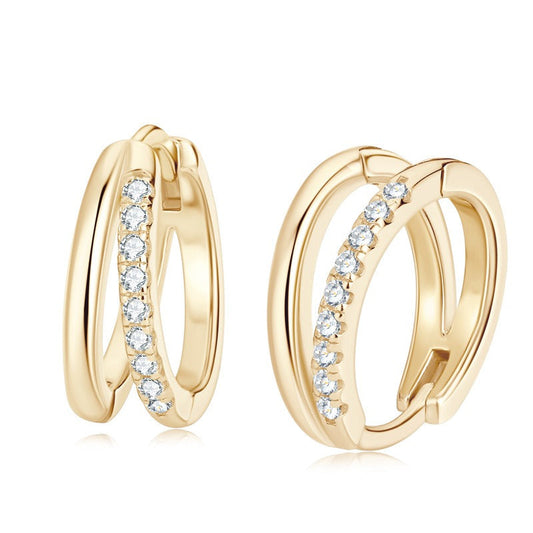 Double Row Moissanite Gold Huggie Hoop Earrings
