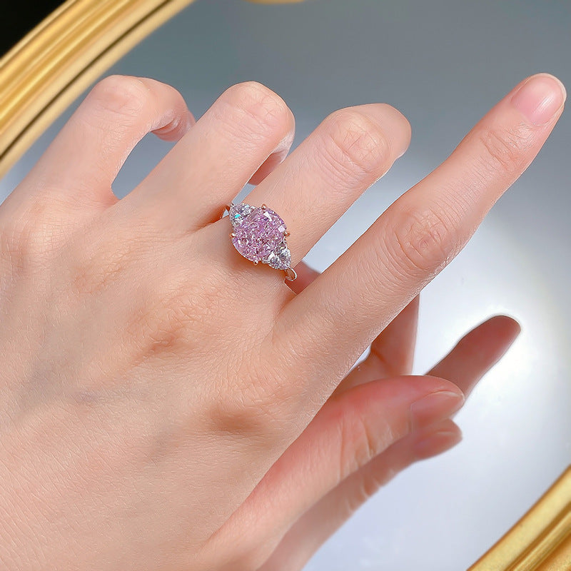 Crushed Ice Radiant Cut Three Stone Pink Diamond Ring 