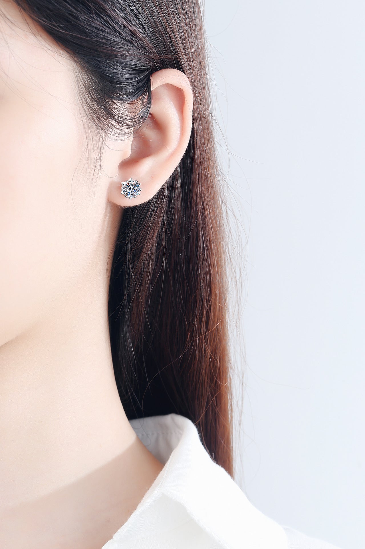 6 Prong Moissanite Stud Earrings, Sterling Silver 925
