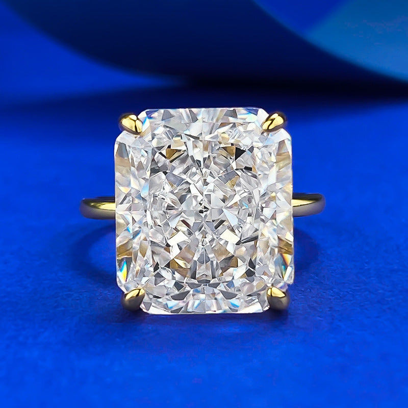 Crushed Ice 10 Ct Radiant Solitaire Silver Ring