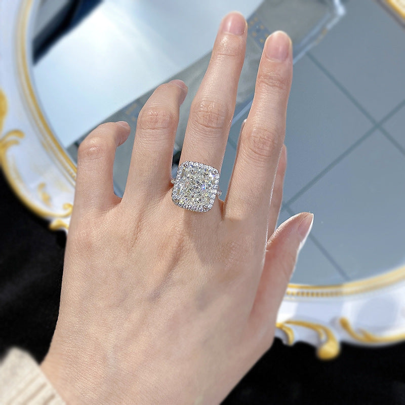 Silver Crushed Ice Cushion Cut Halo Ring