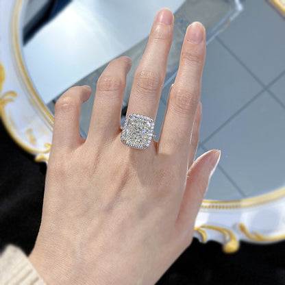 Silver Crushed Ice Cushion Cut Halo Ring