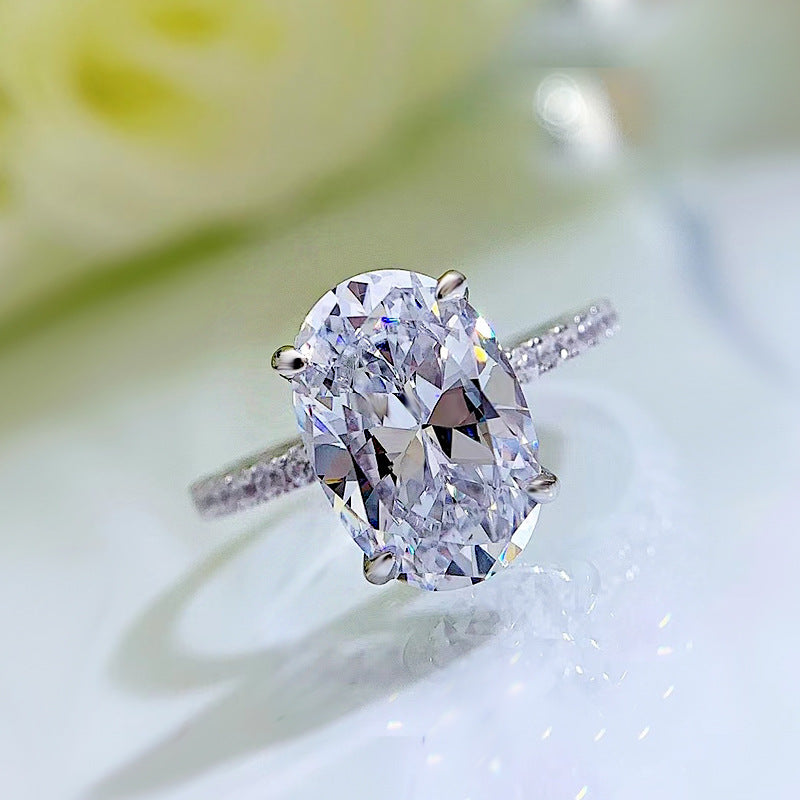 Crushed Ice Oval Cut Hidden Halo Ring Silver 925