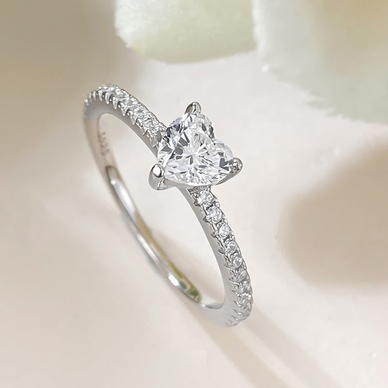 White Gold Plated. Radiant Heart Promise Ring. Stackable Ring