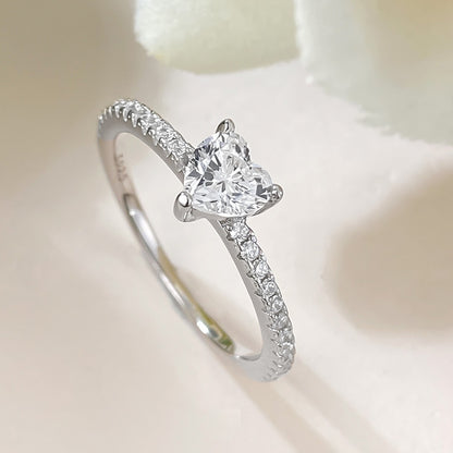 White Gold Plated. Radiant Heart Promise Ring. Stackable Ring