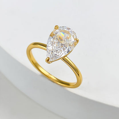 3 CT Pear Cut Solitaire Diamond Ring Silver 925