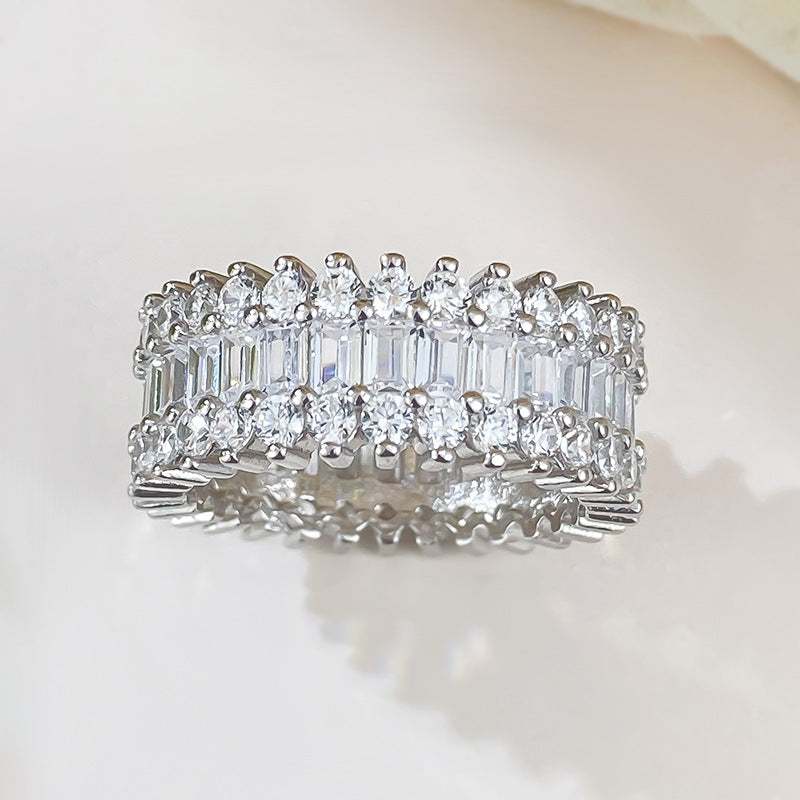 Silver 925 White Gold Plated Eternal Spark Multi-Cut Ring