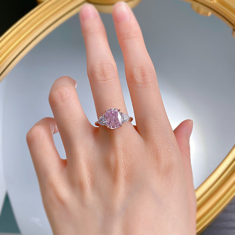 Crushed Ice Three Stone Pink Diamond Ring Sterling Silver 925