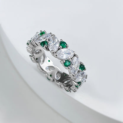 Emerald Bloom Oval & Round Cut Eternity Ring. White Gold Plated