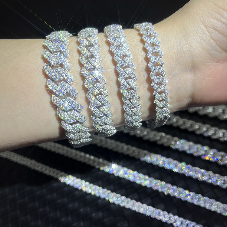 Silver 925 MOISSANITE CUBAN LINK BRACELET WHITE GOLD 