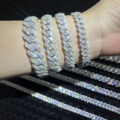 Silver 925 MOISSANITE CUBAN LINK BRACELET WHITE GOLD 