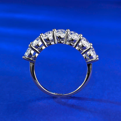 Oval Cut Half Eternity Silver Ring. White Gold Plated