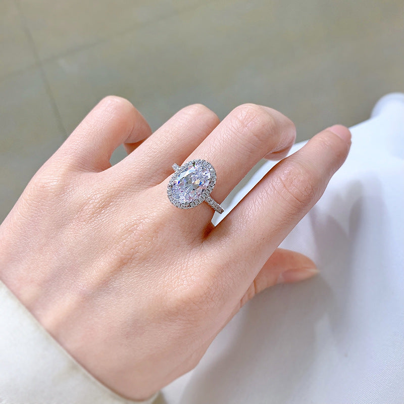 4 CT Oval Cut Halo Diamond Ring. Silver RIng