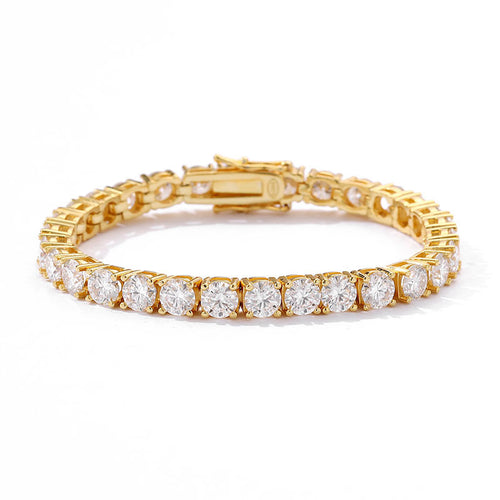 5mm moissanite tennis bracelet with yellow gold plated finish and secure box clasp