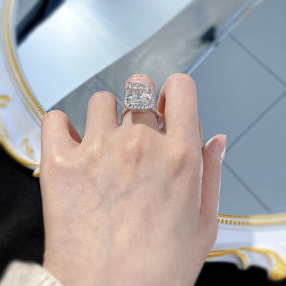 White Gold Plated Crushed Ice Cushion Cut Halo Ring