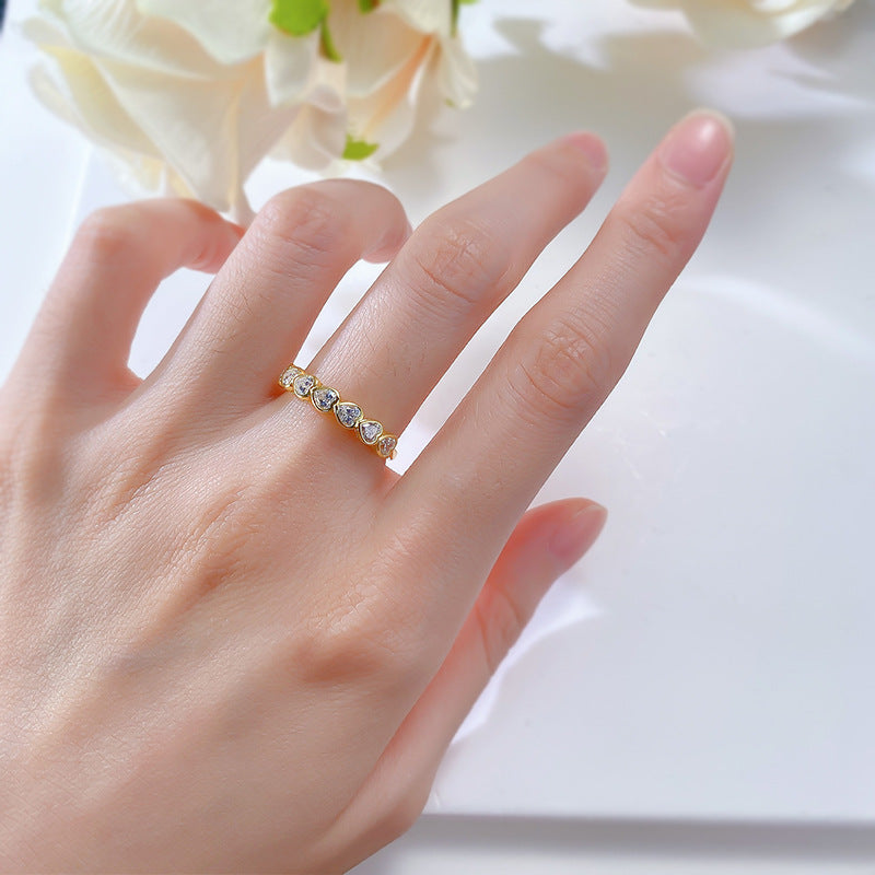 Gold Plated Silver 7 Stone Heart Bezel Diamond Anniversary Ring 