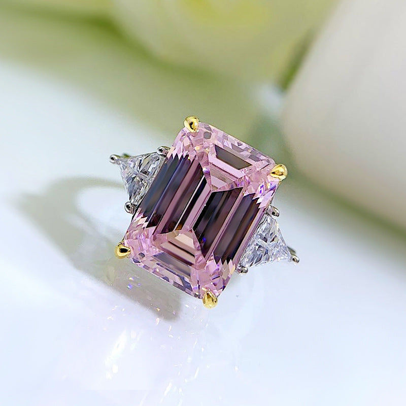 6.5 CT Pink Diamond Emerald Cut Three-Stone Ring