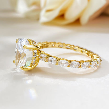 3 CT Crushed Ice Oval Cut Ring. Gold Plated Silver Ring