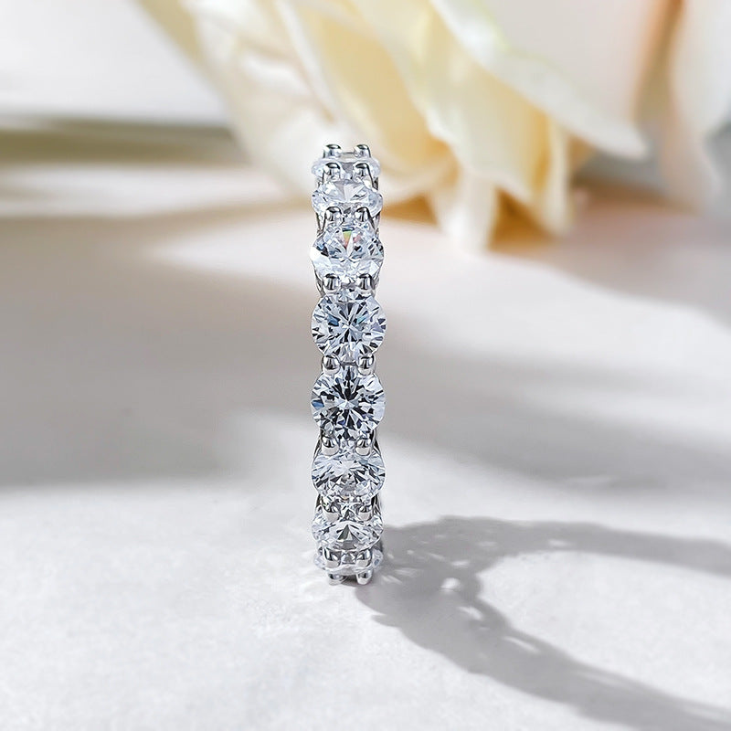 Round Cut Eternity Band. Silver 925. White Gold Band