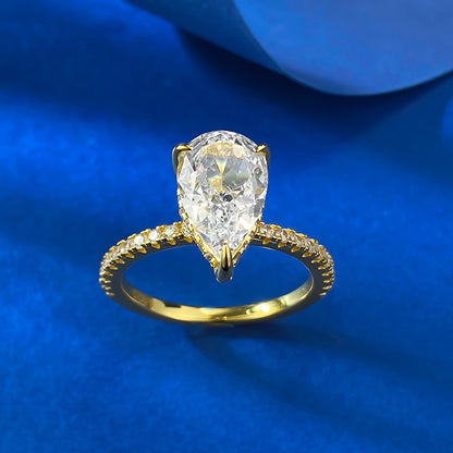 Radiant Teardrop Elegance Ring. Travel Engagement Pear Cut Ring