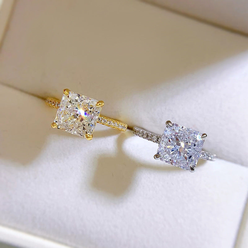 Crushed Ice Princess-Cut Sparkle Ring. Hidden Halo Ring