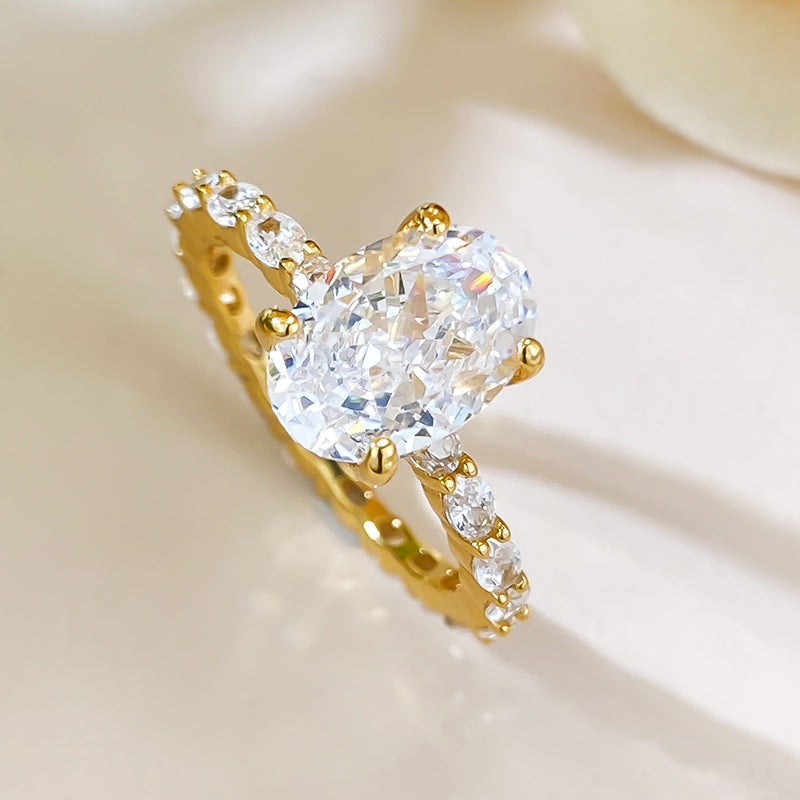 3 CT Crushed Ice Oval Cut Ring. Gold Plated Ring