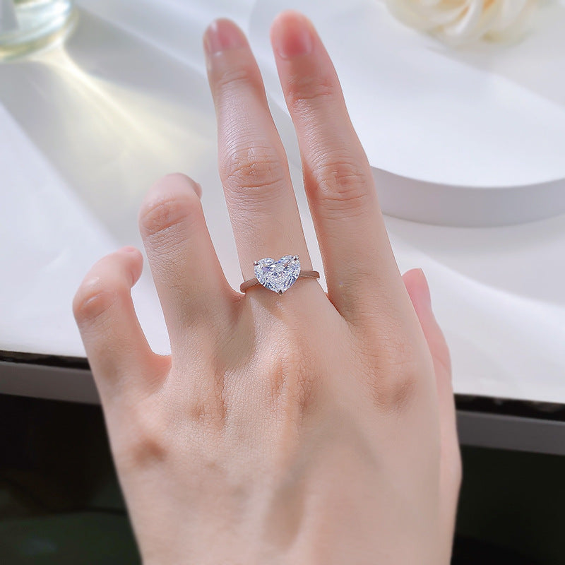 Heart Shaped Diamond Solitaire Silver 925 Ring
